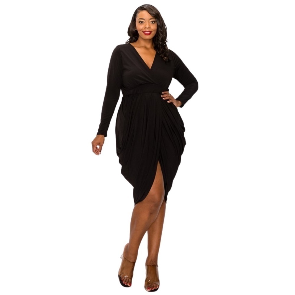 Wrap Style Draped Midi Dress